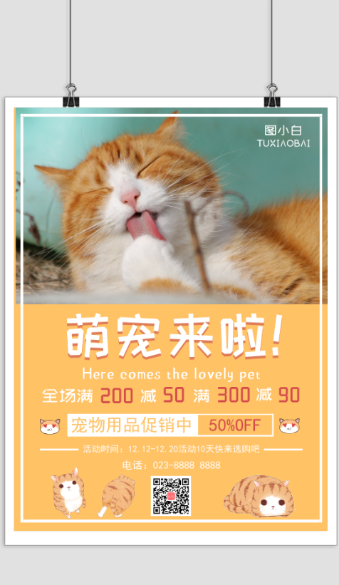 可爱猫咪宠物店促销打折宣传海报