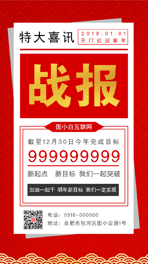 中国风红色战报喜讯手机海报