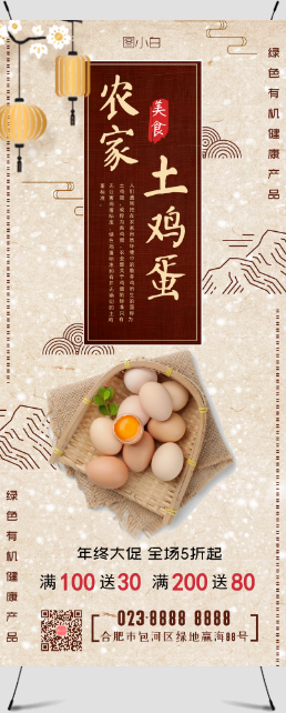 中国风农家土鸡蛋促销展架
