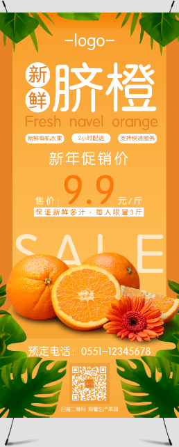 橙色简约水果脐橙新年促销宣传展架