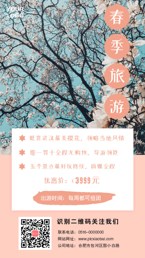 简约图文春季旅游宣传手机海报