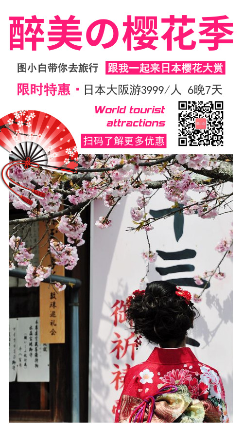 创意文艺日本樱花游旅行手机海报