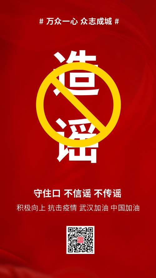 武汉抗击病毒疫情禁止造谣宣传手机海报