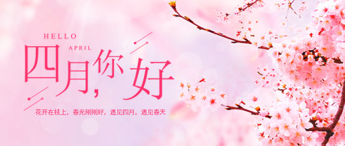 粉色清新樱花你好四月你好春天温暖公众号封面