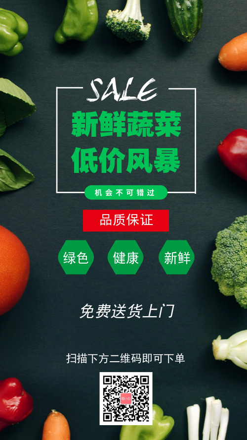 新鲜绿色蔬菜免费送货宣传海报