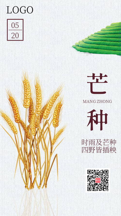 芒种传统节气小麦背景手机宣传海报