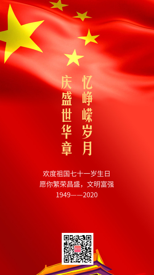 红色时尚国庆节节日祝福手机海报