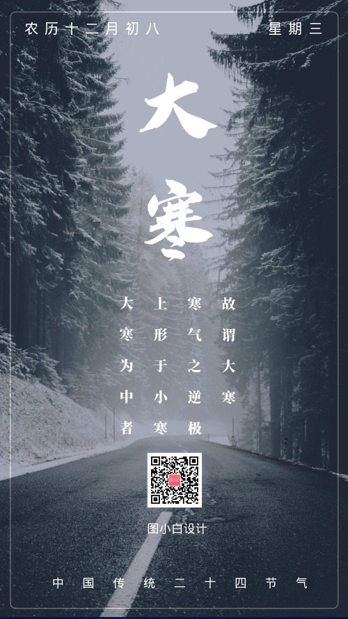 文艺清新传统节气大寒手机海报